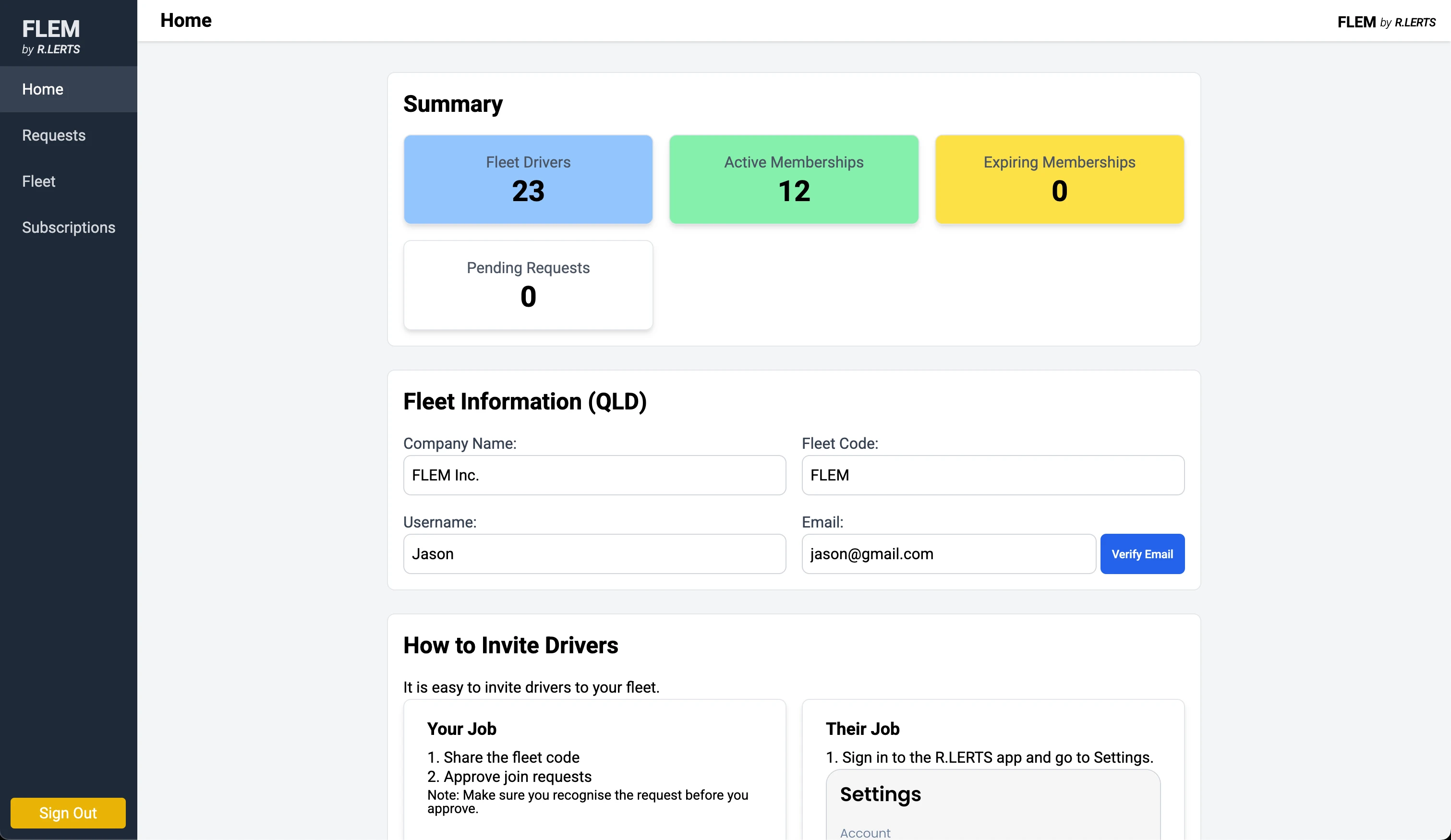 FLEM fleet management dashboard